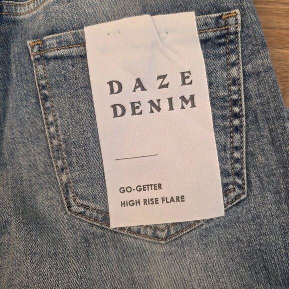 Daze Go Getter Jeans Distressed High Rise Flare Leg New Blue Size 26 - Picture 8 of 17
